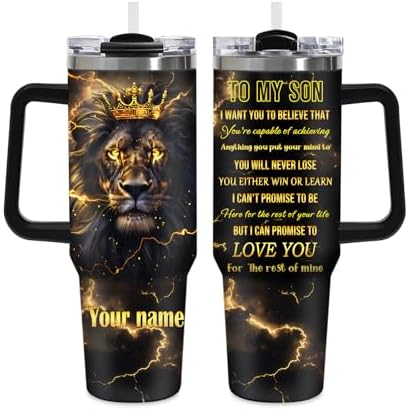 Jekeno To My Son Lion King Tumbler with Handle and Straw 40oz |Custom