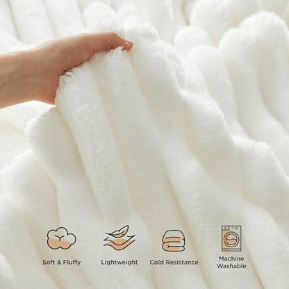 Bedsure Soft Cozy Fluffy Comfort Throw Blanket for Bed, White, 50"x60"