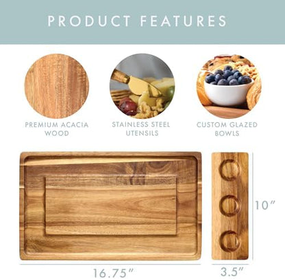 Charcuterie Board Set with Serving Accessories, Acacia Wood