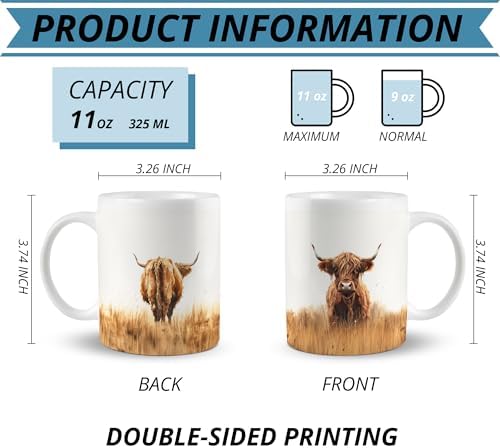 Western Highland Cow Mug, Farmhouse Rustic Western Cows Coffee Cups