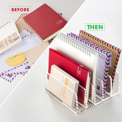 BEYGORM Acrylic Mail Holder, 5 Compartments Multifunction Desk