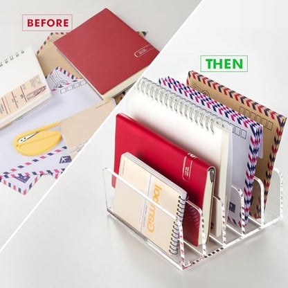 BEYGORM Acrylic Mail Holder, 5 Compartments Multifunction Desk