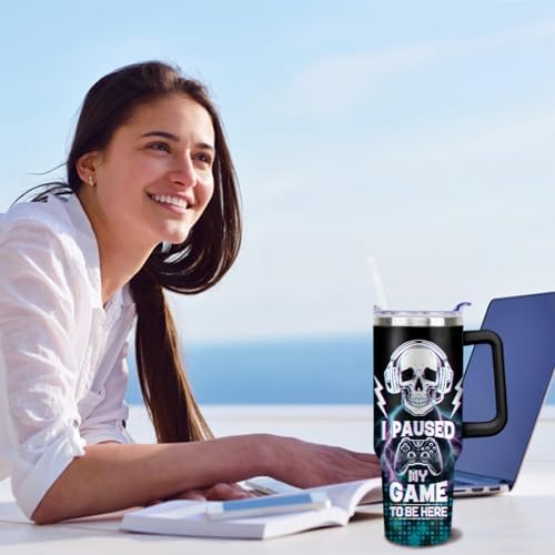Game Tumbler with Lid and Straw, 40oz Gamer Water Bottle Cup with