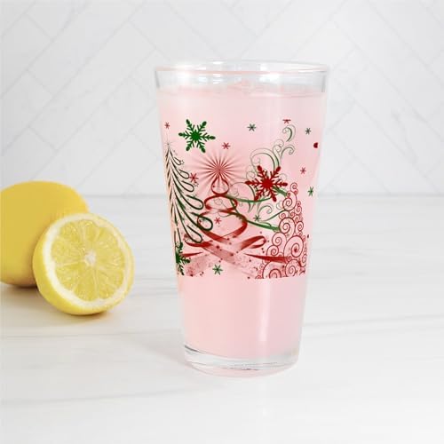 CafePress Abstract Green And Red Christmas Tr Pint Glass, 16 oz.