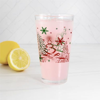 CafePress Abstract Green And Red Christmas Tr Pint Glass, 16 oz.