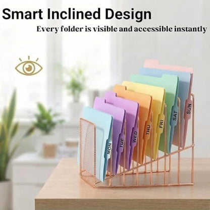 Rose Gold Desk Organizer 7 Slot Inclined Vertical File Folder Holder