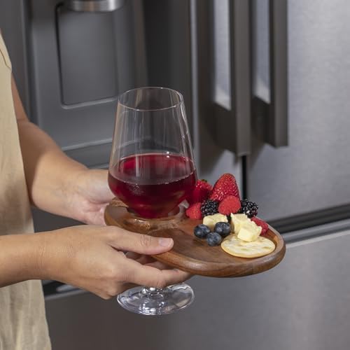 Wine Glass Holder Plates – Acacia Wooden Appetizer & Snack Plates for