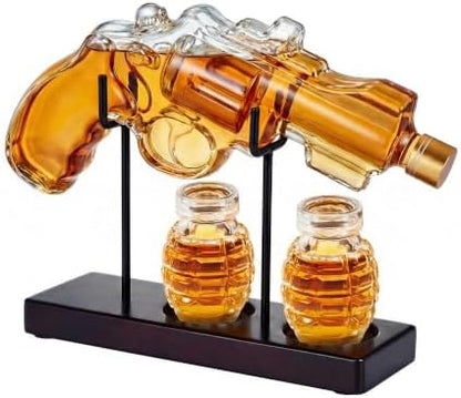 Kollea Novelty Whiskey Decanter Gift Set with 2 Grenade Glasses