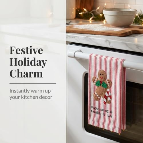 Mud Pie Gingerbread Felt Sequin Towel, Decorative Kitchen Towel