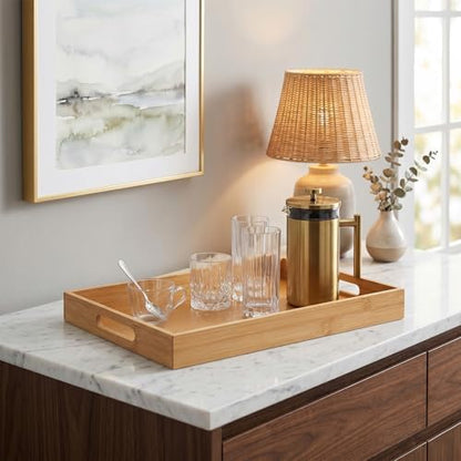 Briful Bamboo Decorative Tray with Handles - 16 x 12 Inch Rectangle
