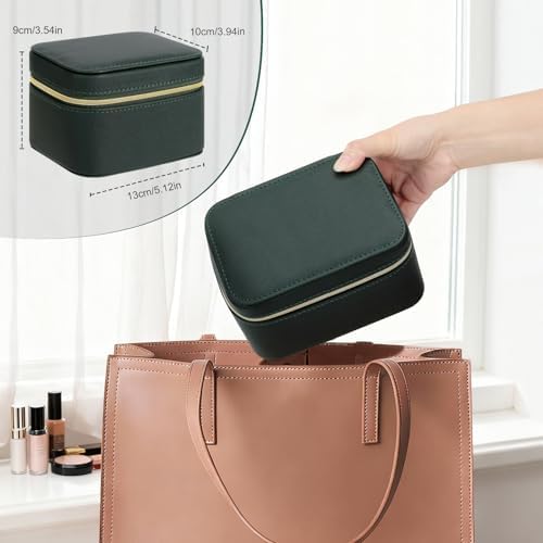 DesignSter Travel Jewelry Case,Small Jewelry Box with Mirror,Leather