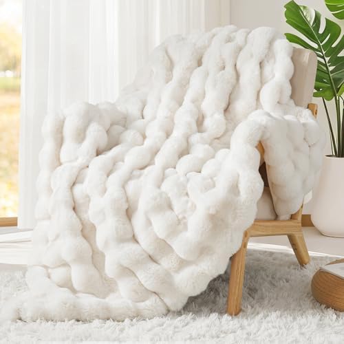 Touchat Luxury 1000GSM Faux Rabbit Fur Throw Blanket, Super Heavy Warm
