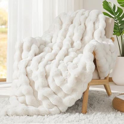 Touchat Luxury 1000GSM Faux Rabbit Fur Throw Blanket, Super Heavy Warm