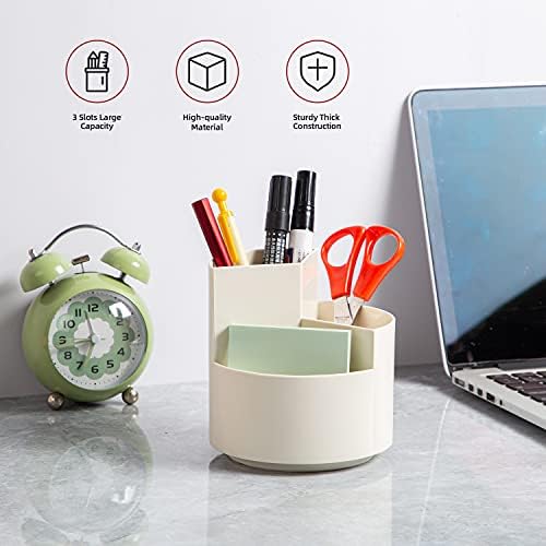 Desk Pencil Pen Holder, 3 Slots 360-Degree Spinning Organizers