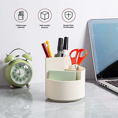 Desk Pencil Pen Holder, 3 Slots 360-Degree Spinning Organizers