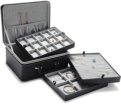 Jewelry Trays stacks Carriable with Handle Zipper Large Box Organizer