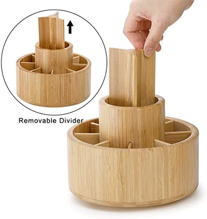 SOUJOY Bamboo Pen Holder Organizer, 360°Rotating Art Supply Organizer