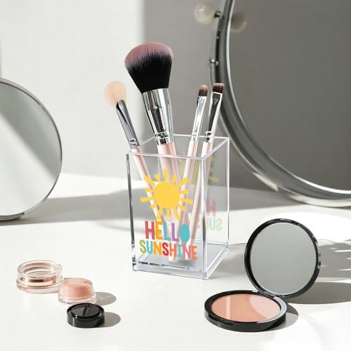 Hello Sunshine Acrylic Cosmetic Pencil Pen Holder Cup, Inspirational