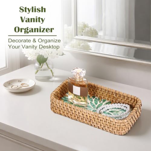 BTSKY Rattan Remote Basket with Mother-of-Pearl Inlay, Wicker Serving