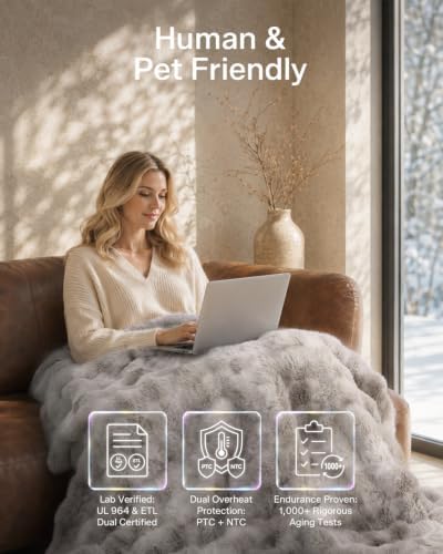 Ultrasoft Electric Blanket Throw: 460 GSM Fluffy Cozy Faux Fur