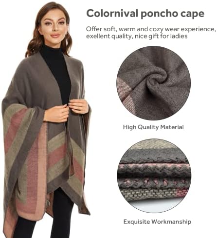 Shawl Wraps for Women, Elegant Knitted Cape Open Front Poncho Scarf