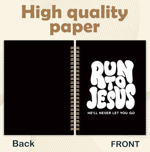 Black and White Christian Spiral Notebook, Run to Jesus Bible Verse