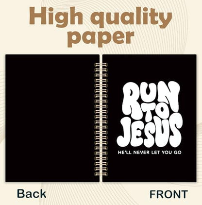 Black and White Christian Spiral Notebook, Run to Jesus Bible Verse