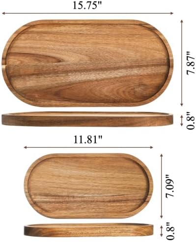 Elsjoy Set of 2 Acacia Wood Serving Trays, Long Wooden Serving Platter