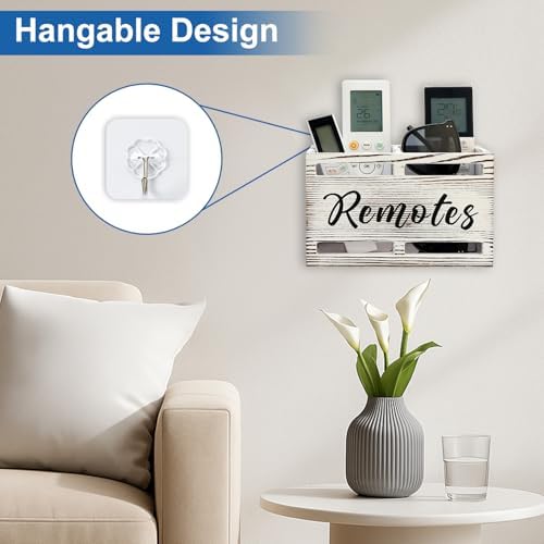 Wooden TV Remote Control Holder Wall Mount Remote Caddy Organizer for