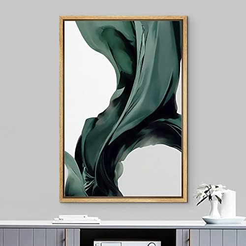 IDEA4WALL Framed Canvas Print Wall Art Dark Teal Flowing Smoke Wave