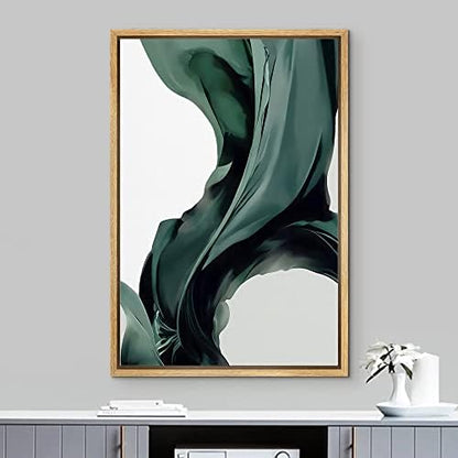 IDEA4WALL Framed Canvas Print Wall Art Dark Teal Flowing Smoke Wave