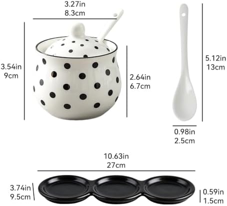 Salt and Sugar Container Set,3 Piece Black Ceramic Spice Canisters for