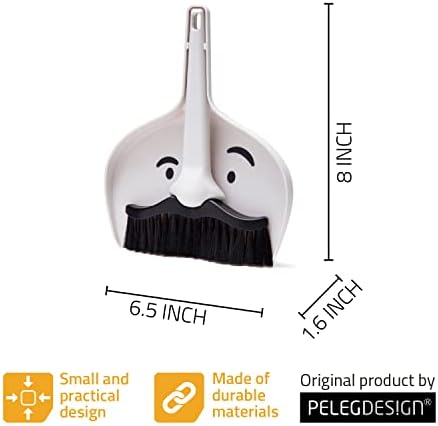 Peleg Design Dustache Small Dustpan and Brush Set, Mini Broom and