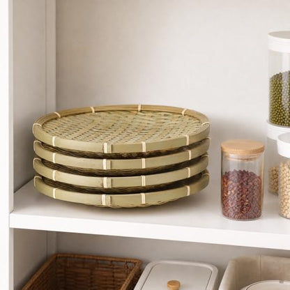 ZENFUN 4 Packs Bamboo Basket Tray, 12 In Round Hand Weave Bread