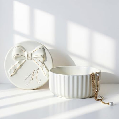 COLLECTIVE HOME Ceramic Jewelry Box with Bow, Nightstand Vanity