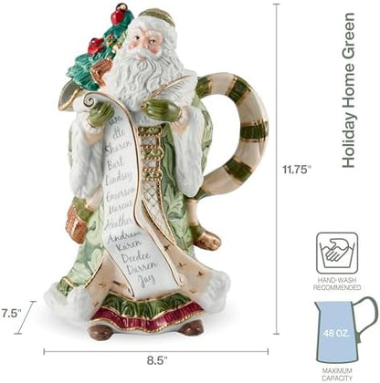 Fitz and Floyd Holiday Home Green Santa Pitcher, 48 Ounce