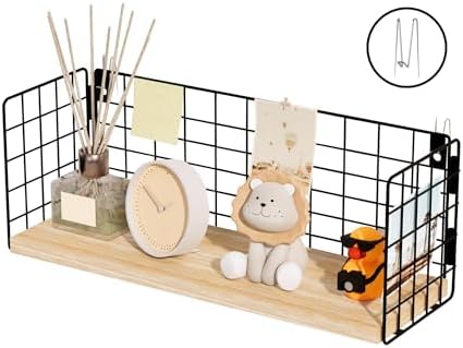 Floating Cubicle Shelf with Hooks, Paulownia Wood Desktop Organizer