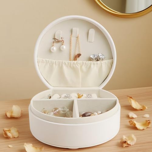 Travel Jewelry Case, Elegant Half-Moon Design with Golden Accents