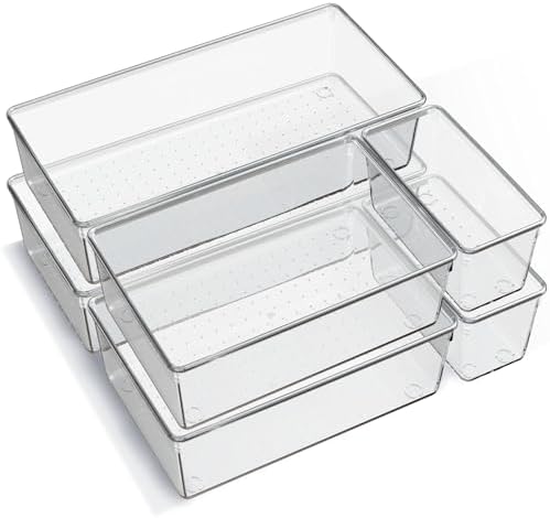 6 Pack Large Clear Plastic Drawer Organizer Trays, Acrylic Kitchen