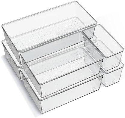 6 Pack Large Clear Plastic Drawer Organizer Trays, Acrylic Kitchen