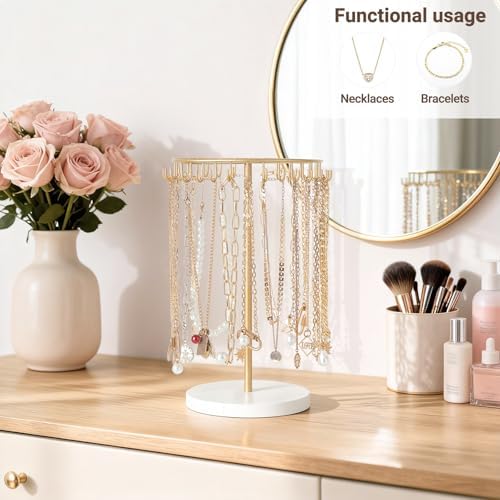 Mkono Necklace Holder Organizer, 30 Hooks Gold Jewelry Display Tree