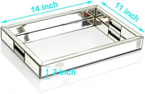 Rectangle Silver Mirror Decorative Tray Size 11” Length x 14” Width x