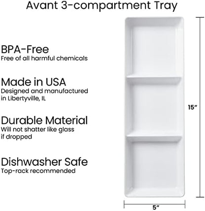US Acrylic Avant White Plastic Divided Serving Trays (Set of 4) 15” x