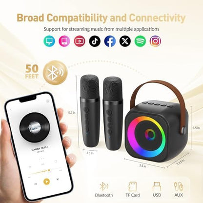 Mini Karaoke Machine,Portable Bluetooth Speaker with 2 Wireless