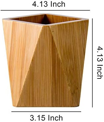 Bamboo Wood Pen Holder Stand for Desk Geometric Pencil Cup Pot Cute