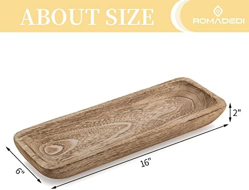 Romadedi Paulownia Wood Dough Bowl for Decor, Candle Tray 16 in Long