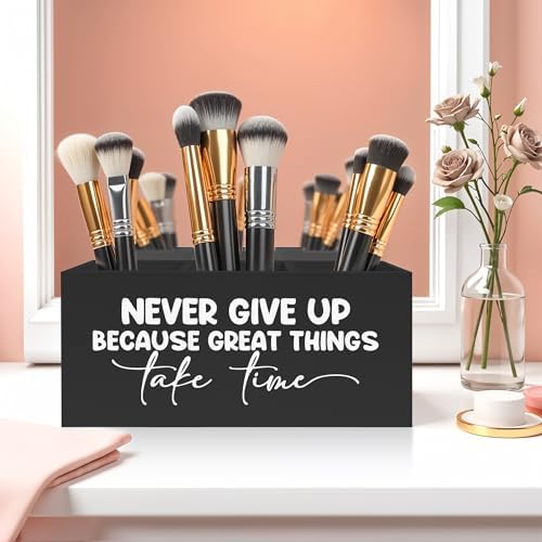 Inspirational Quotes Pencil Pen Holder for Desk, Never Give Up Because