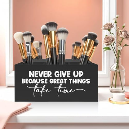 Inspirational Quotes Pencil Pen Holder for Desk, Never Give Up Because