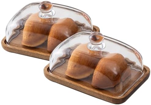 2 Pack Rectangular Wooden Cake Stand, 4 x 6.3 Mini Cake Plate Holder