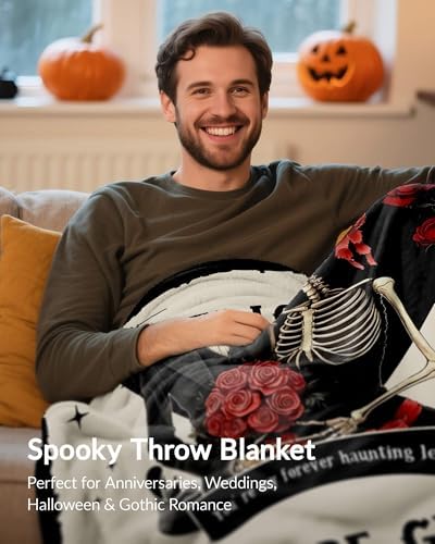 Moyel Gothic Skeleton Ghost Throw Blanket for Couples Halloween Gifts
